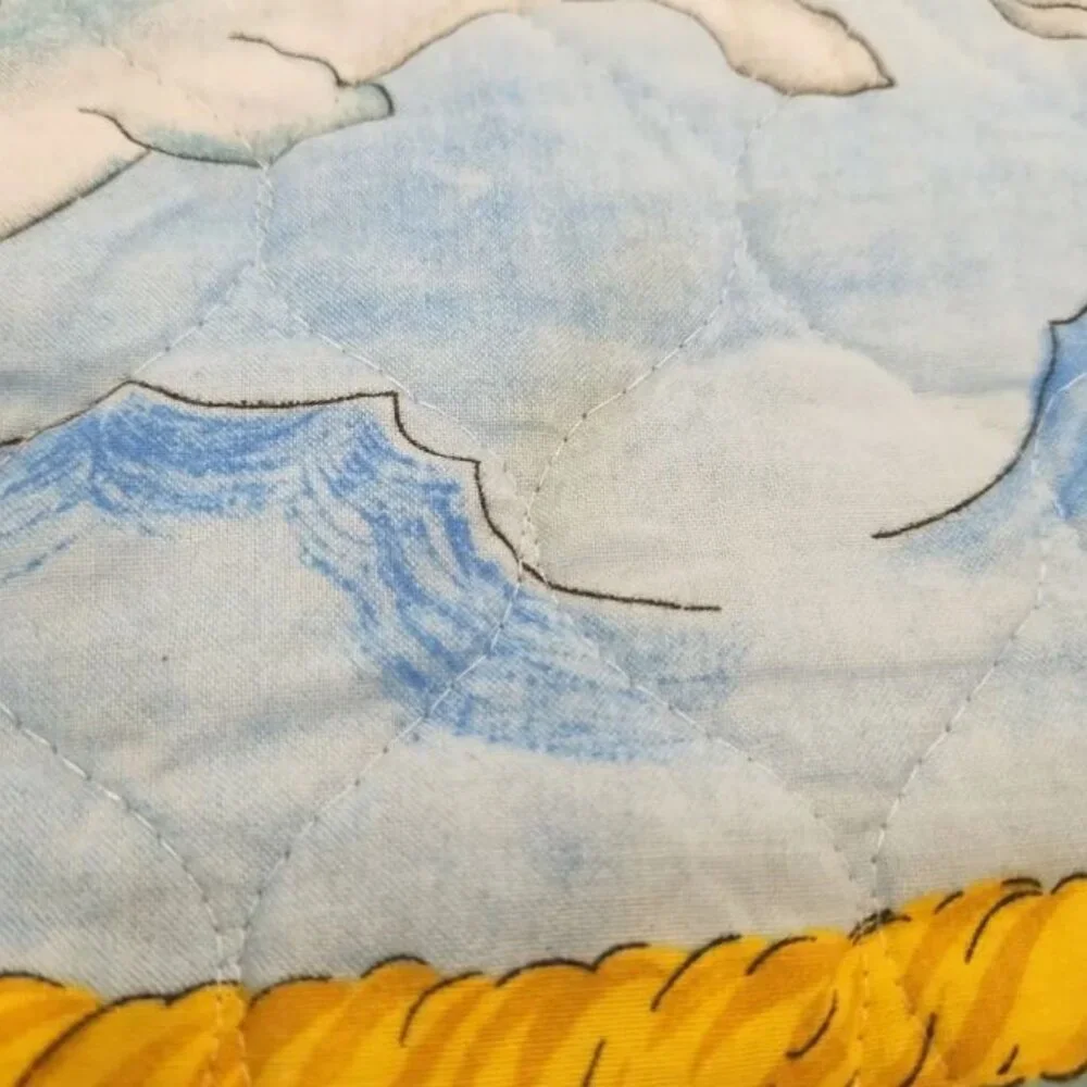 Vintage Handmade Quilted Baby Blanket Noah's Ark with Animals and Rainbow 34x42